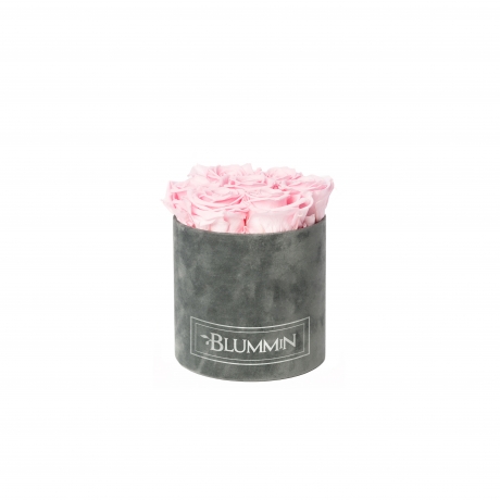 SMALL BLUMMiN - DARK GREY VELVET BOX WITH BRIDAL PINK ROSES