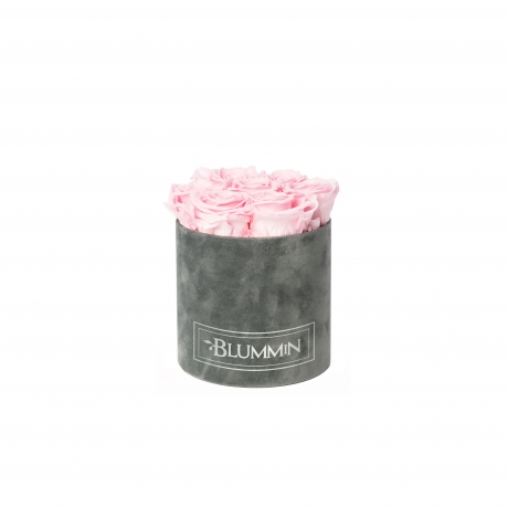 SMALL VELVET DARK GREY BOX WITH BRIDAL PINK ROSES