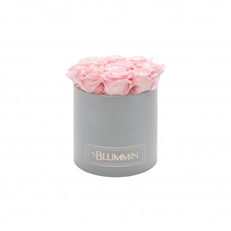 MEDIUM LIGHT GREY BOX WITH BRIDAL PINK ROSES