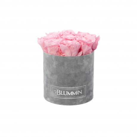  MEDIUM BLUMMIN LIGHT GREY VELVET BOX WITH BRIDAL PINK ROSES
