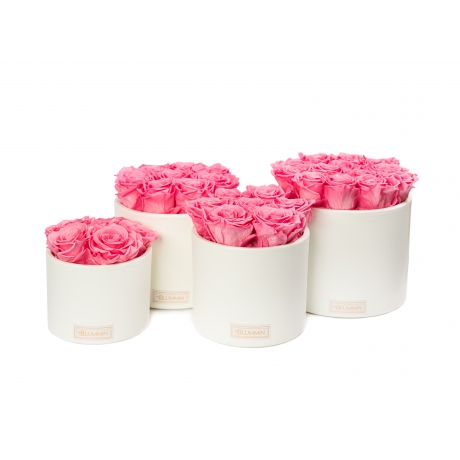 WHITE CERAMIC POT WITH BABY PINK ROSES