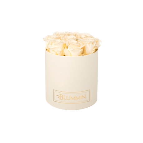 MEDIUM BLUMMIN CREAM WHITE BOX WITH CHAMPAGNE ROSES