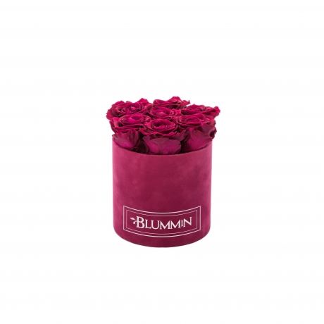 SMALL FUCHSIA VELVET BOX WITH CHERRY ROSES