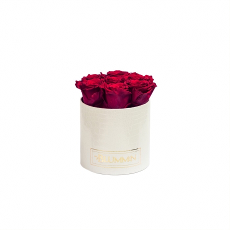 SMALL WHITE LEATHER BOX WITH CHERRY ROSES
