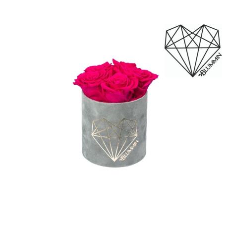 MIDI LOVE - LIGHT GREY VELVET BOX WITH HOT PINK ROSES