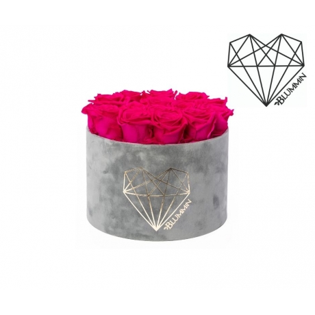 LARGE LOVE - LIGHT GREY VELVET BOX WITH HOT PINK ROSES