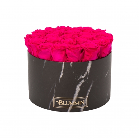 XL BLUMMIN - BLACK MARBLE BOX WITH HOT PINK ROSES