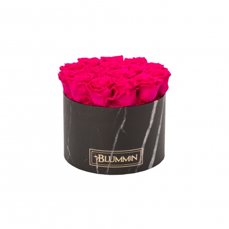 LARGE BLUMMiN - BLACK MARBLE BOX WITH HOT PINK ROSES