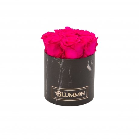 SMALL BLUMMiN - BLACK MARBLE BOX WITH HOT PINK ROSES