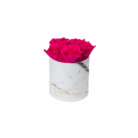 MIDI WHITE MARBLE BOX WITH HOT PINK ROSES