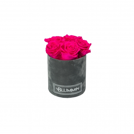 MIDI BLUMMiN - DARK GREY VELVET BOX WITH HOT PINK ROSES