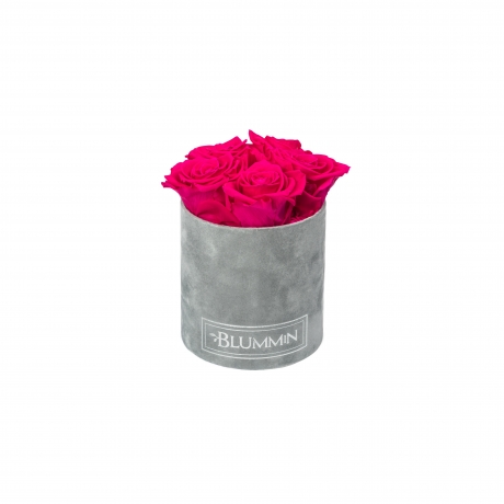 MIDI BLUMMiN - LIGHT GREY VELVET BOX WITH HOT PINK ROSES