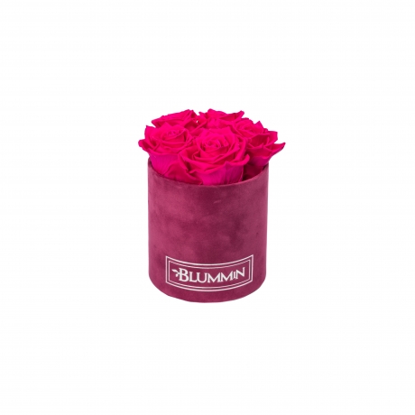 MIDI BLUMMiN FUSCHIA VELVET BOX WITH HOT PINK ROSES