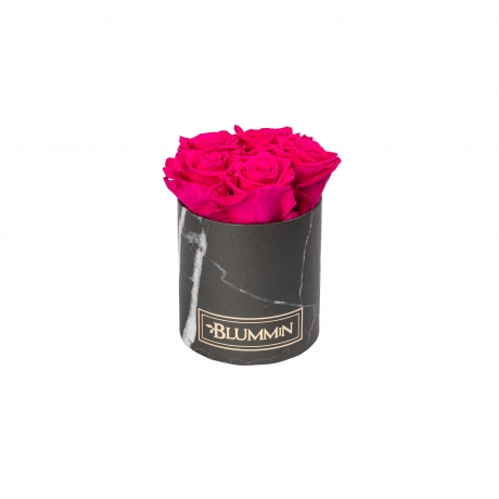 MIDI BLUMMiN - BLACK MARBLE BOX WITH HOT PINK ROSES