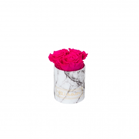 XS BLUMMIN - WHITE MARBLE BOX WITH HOT PINK ROSES