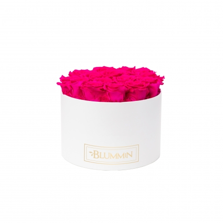 LARGE BLUMMIN - WHITE BOX WITH HOT PINK ROSES