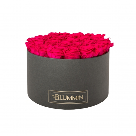 EXTRA LARGE CLASSIC DARK GREY BOX WITH HOT PINK ROSES