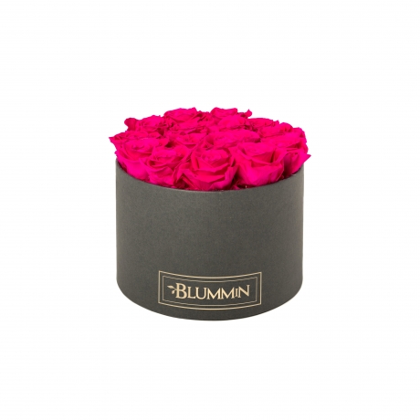 LARGE CLASSIC DARK GREY BOX WITH HOT PINK ROSES