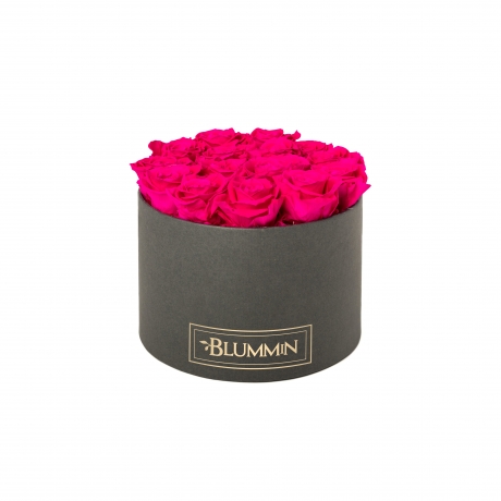 LARGE BLUMMIN DARK GREY BOX WITH HOT PINK ROSES