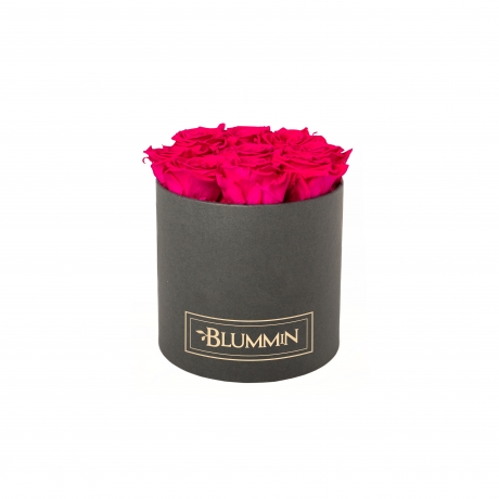 MEDIUM CLASSIC DARK GREY BOX WITH HOT PINK ROSES