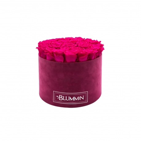 LARGE FUCHSIA VELVET BOX WITH HOT PINK ROSES