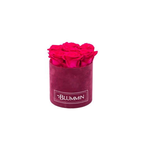 SMALL BLUMMIN FUCHSIA VELVET BOX WITH HOT PINK ROSES