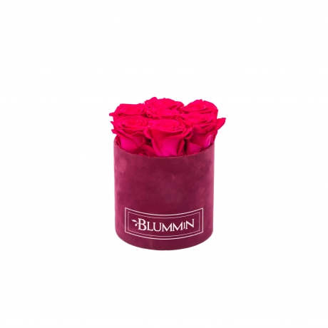 SMALL FUCHSIA VELVET BOX WITH HOT PINK ROSES