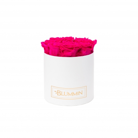 MEDIUM BLUMMIN WHITE BOX WITH HOT PINK ROSES