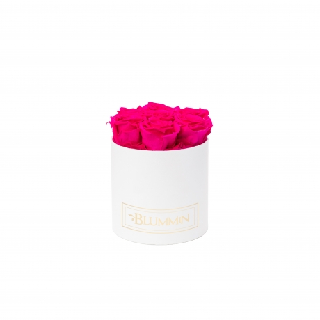 SMALL CLASSIC WHITE BOX WITH HOT PINK ROSES
