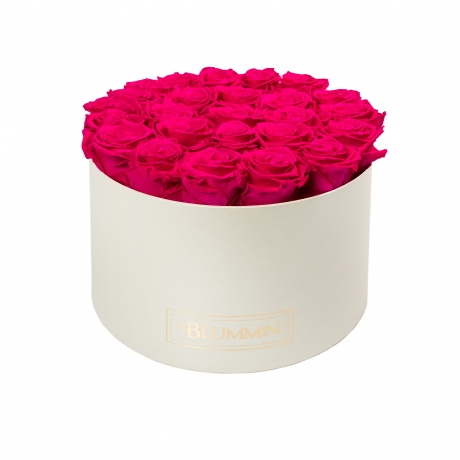 EXTRA LARGE BLUMMiN CREAMY BOX WITH HOT PINK ROSES