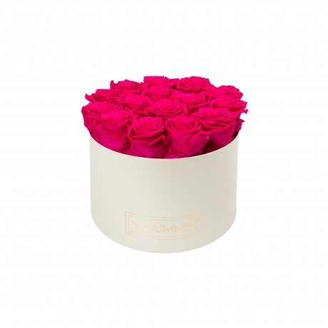 LARGE CREAMY BOX WITH HOT PINK ROSES