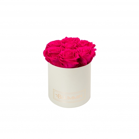 SMALL BLUMMIN CREAMY BOX WITH HOT PINK ROSES