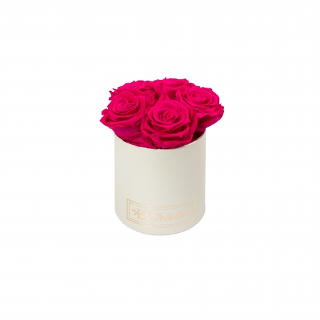 MIDI BLUMMIN CREAMY BOX WITH HOT PINK ROSES