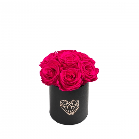 BOUQUET  WITH 7 ROSES - MIDI LOVE BLACK BOX WITH HOT PINK ROSES