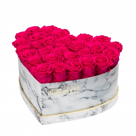 MARBLE FLOWER BOX WITH 29-31 HOT PINK ROSES