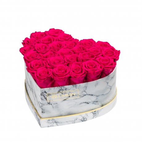 MARBLE FLOWER BOX WITH 25-27 HOT PINK ROSES