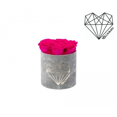 SMALL LOVE - LIGHT GREY VELVET BOX WITH HOT PINK ROSES