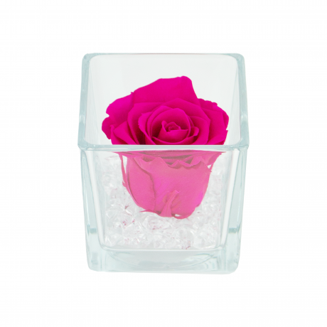GLASS VASE WITH HOT PINK ROSE AND CRYSTALS