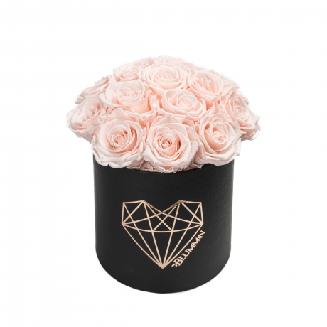 BOUQUET WITH 15 ROSES - MEDIUM LOVE BLACK BOX WITH ICE PINK ROSES