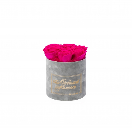 -20% ЛЮБИМОЙ МАМОЧКЕ - SMALL LIGHT GREY VELVET BOX WITH HOT PINK ROSES