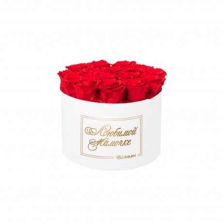 -15% ЛЮБИМОЙ МАМОЧКЕ - LARGE (17 ROSES) WHITE BOX WITH VIBRANT RED ROSES