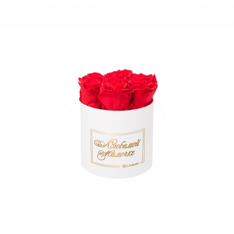 -15% ЛЮБИМОЙ МАМОЧКЕ - SMALL WHITE BOX WITH VIBRANT RED ROSES