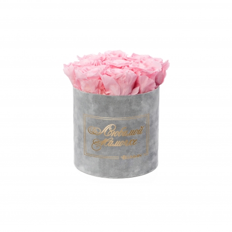 -20% ЛЮБИМОЙ МАМОЧКЕ - MEDIUM LIGHT GREY VELVET BOX WITH BRIDAL PINK ROSES