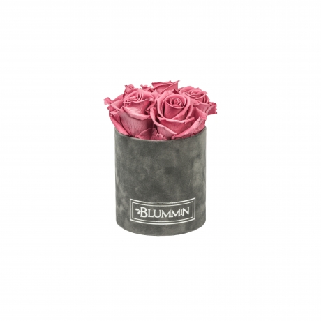 MIDI DARK GREY VELVET BOX WITH VINTAGE PINK ROSES