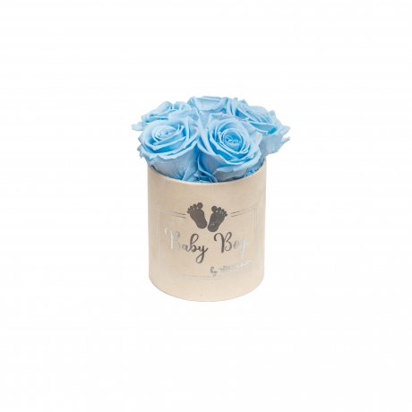 BABY BOY - MIDI NUDE VELVET BOX WITH BABY BLUE ROSES