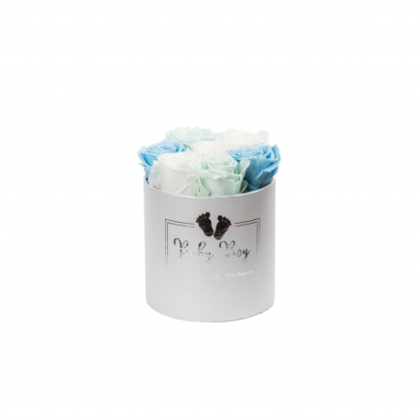 BABY BOY - SMALL WHITE BOX WITH MIX (WHITE, BABY BLUE, MINT) ROSES