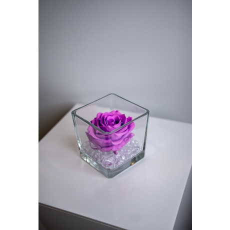GLASS VASE WITH VIOLET VAIN ROSE AND CRYSTALS (10x10 cm)