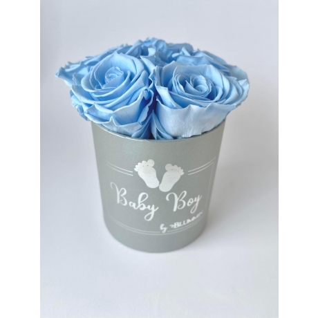 BABY BOY - WHITE BOX WITH 5 BABY BLUE ROSES 