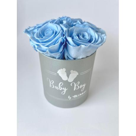 BABY BOY - WHITE BOX WITH 5 BABY BLUE ROSES 