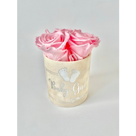 BABY GIRL - XS NUDE VELVET BOX WITH BRIDAL PINK ROSES